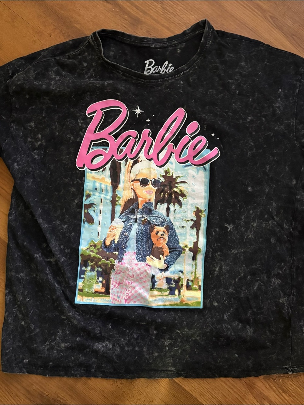 Barbie Black Graphic Ladies Tee with Pink Logo medium